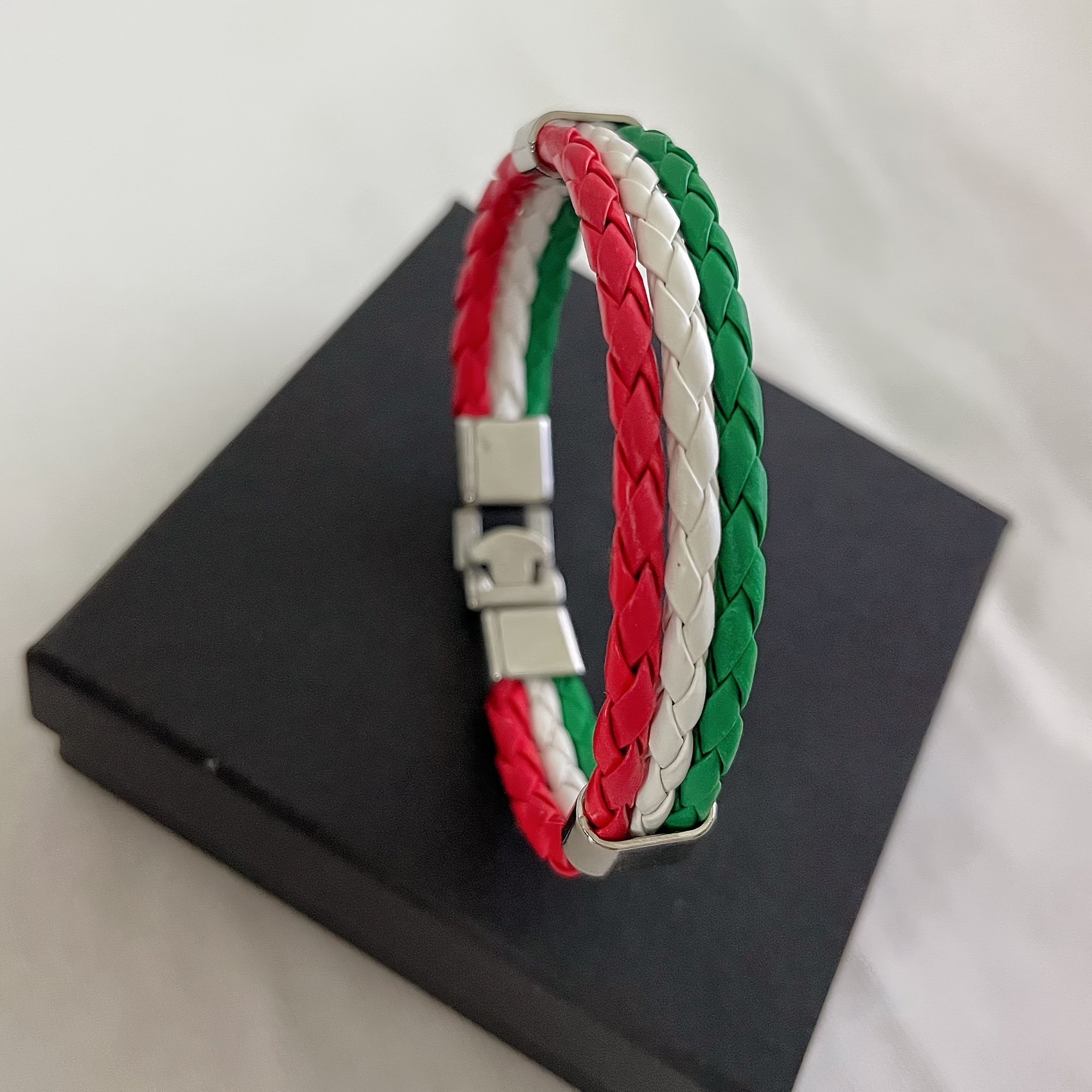 Red/Green Braided Flag Bracelet with Buckle